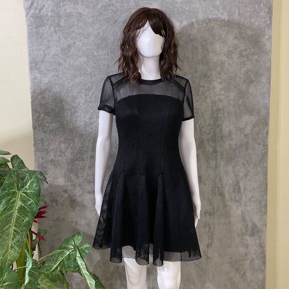 Women's 90’s Y2K style Mesh over Fit & Flare Mini Dress Size M Black Goth punk - Picture 1 of 11